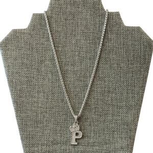 Bling CZ Initial P Crown Charm With Wheat Stainless Steel Chain